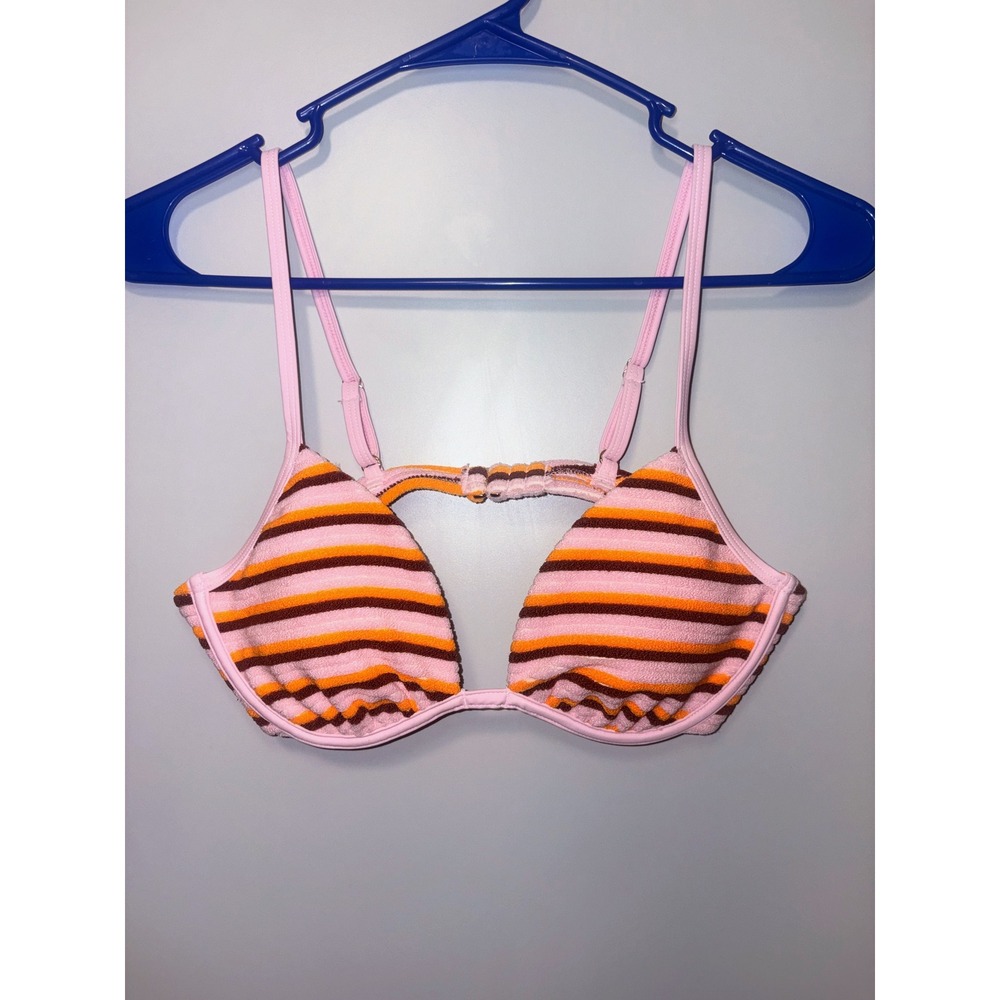 Wild Fable Pink Orange Striped Terry Cloth Underwire Bikini Top Small